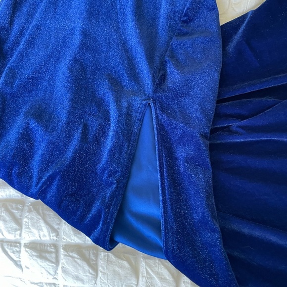 Lulu's Enchanting Touch Royal Blue Velour Velvet Halter Maxi Dress - Picture 8 of 15